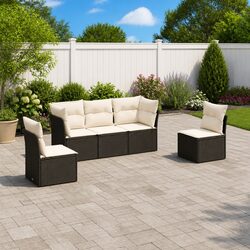 Garden Sofa Set 5 Piece Outdoor Furniture Patio Sectional with Cushions Black