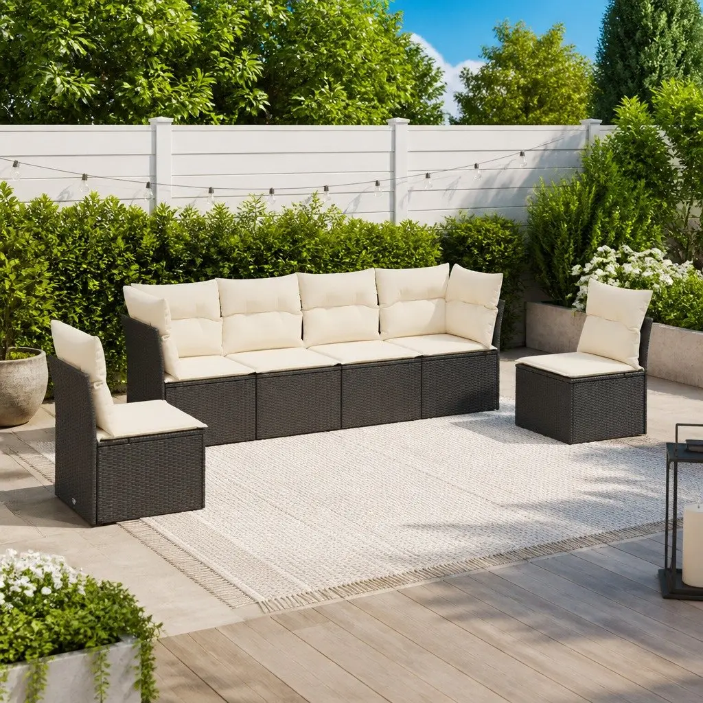 Outdoor Garden Sofa Set 6 Piece Patio Furniture with Cushions Black Rattan