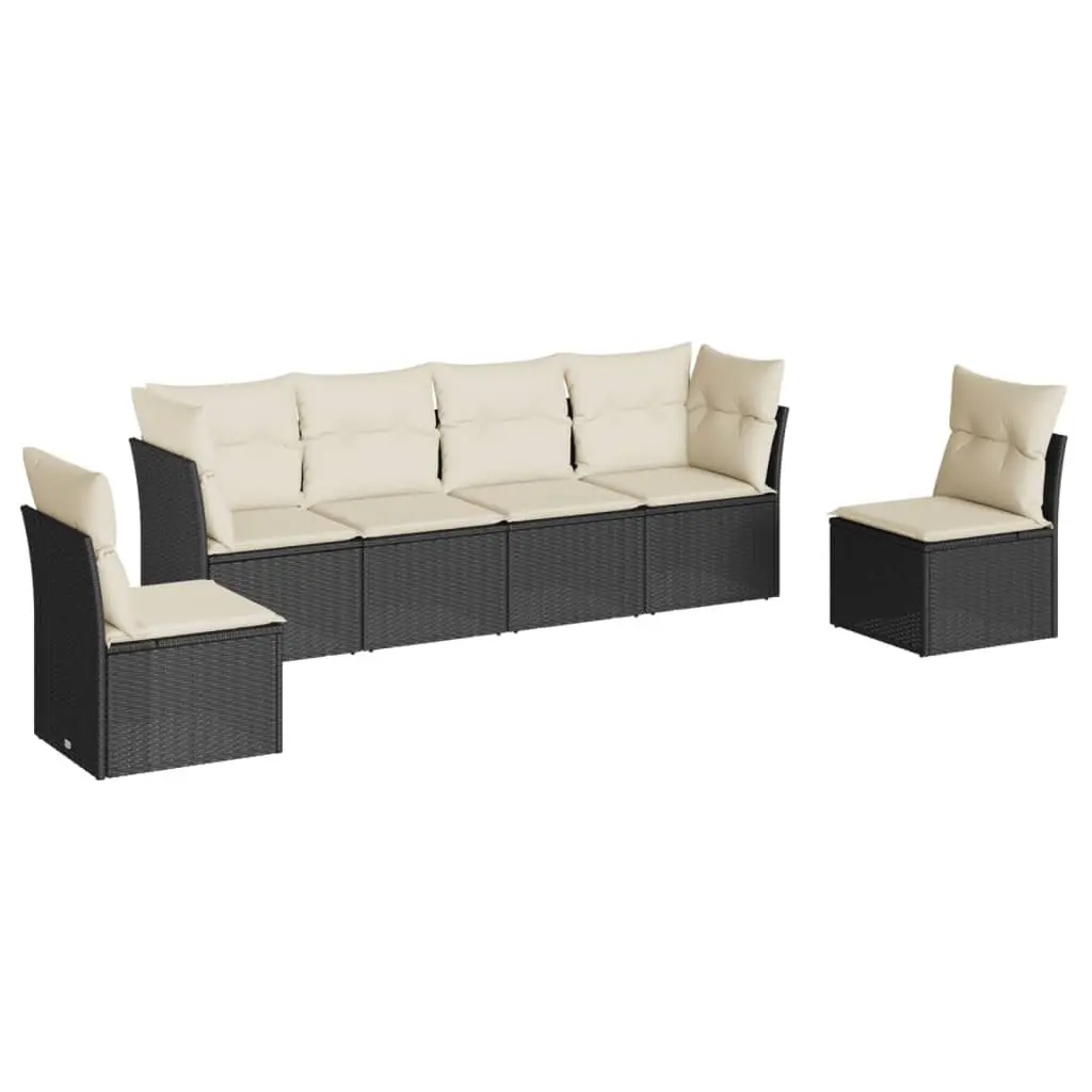 Outdoor Garden Sofa Set 6 Piece Patio Furniture with Cushions Black Rattan