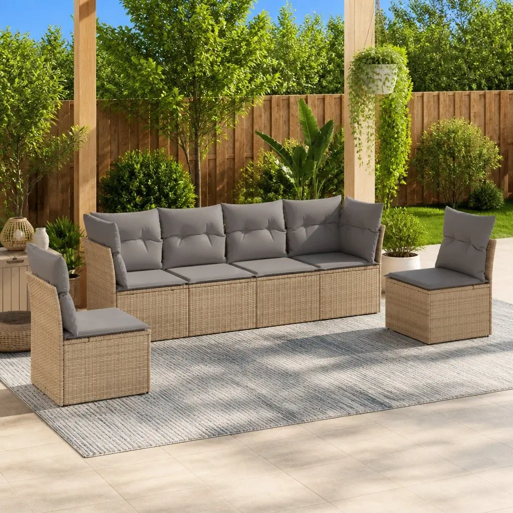 Modular Garden Sofa Set 6 Piece Outdoor Furniture Beige with Cushions