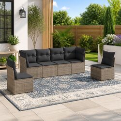 Garden Sofa Set 6 Piece Outdoor Furniture Grey Poly Rattan Padded Cushions