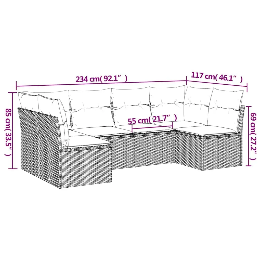 Garden Sofa Set 6 Piece Outdoor Furniture Patio Lounge with Cushions Black