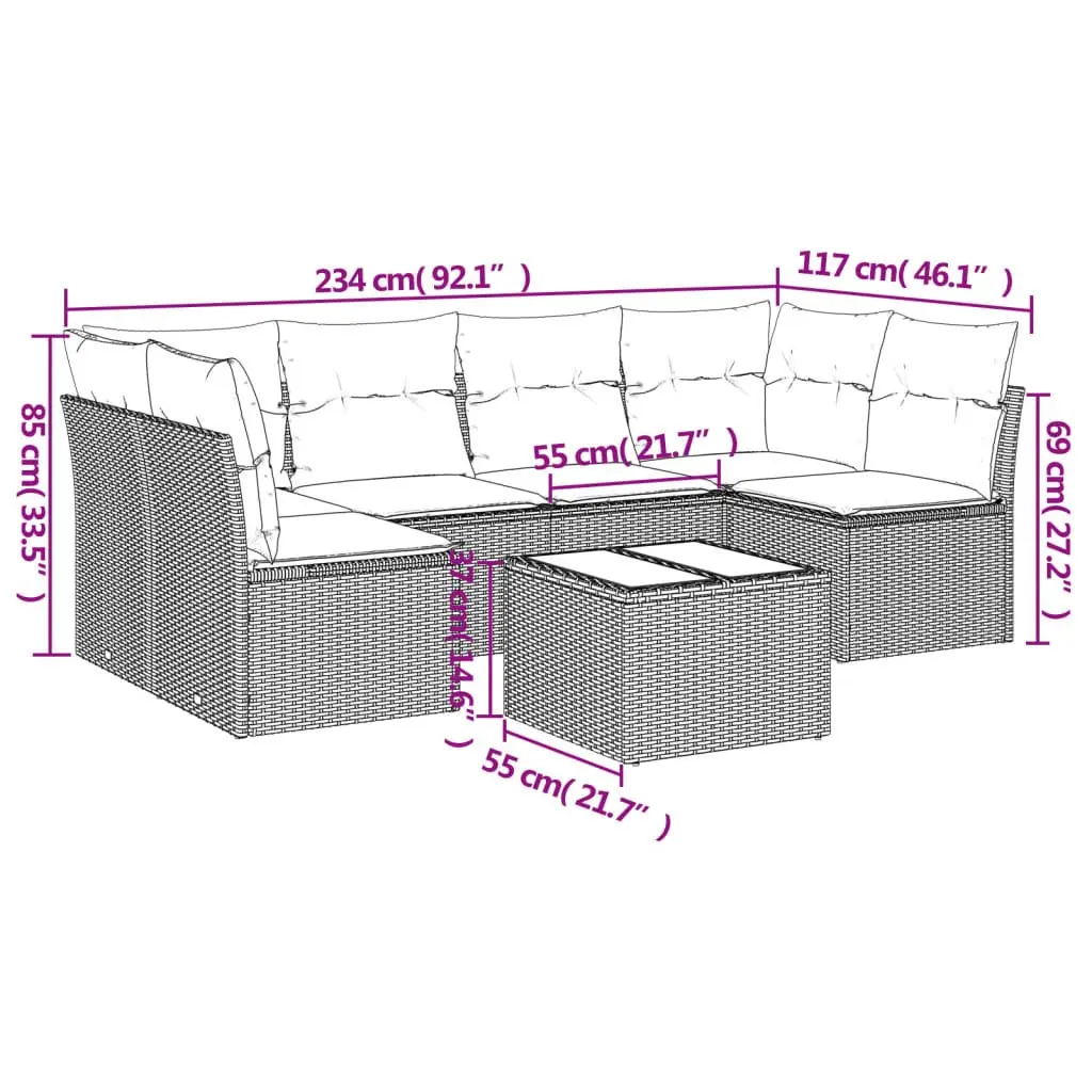 7 Piece Outdoor Garden Sofa Set Black Poly Rattan with Cushions