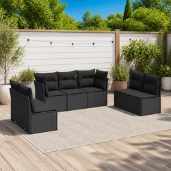 Outdoor Garden Sofa Set 7 Piece Black Poly Rattan Furniture with Cushions Patio