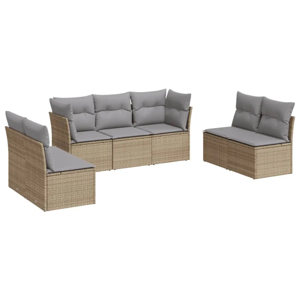 Garden Sofa Set 7 Piece Outdoor Furniture Beige Poly Rattan Patio Sectional