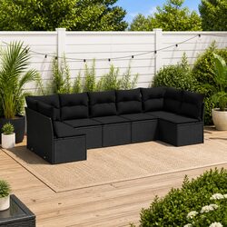 Friendly 7 Piece Garden Sofa Set in Black with Cushions