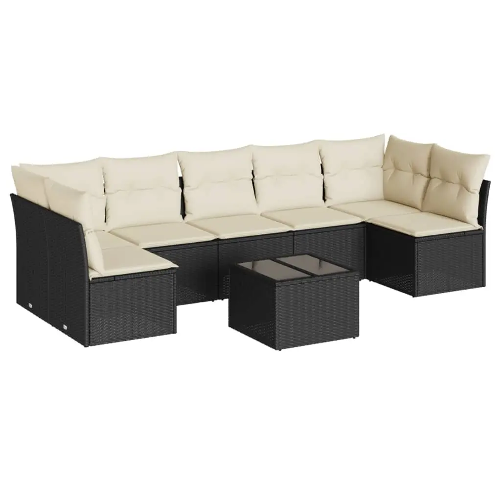 Garden Sofa Set 8 Piece Outdoor Furniture Black Poly Rattan Patio Seating