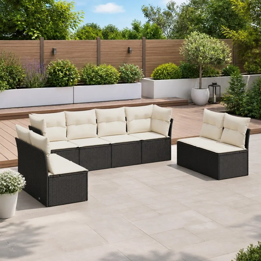 Garden Sofa Set Modular 8 Piece Outdoor Furniture Black PE Rattan