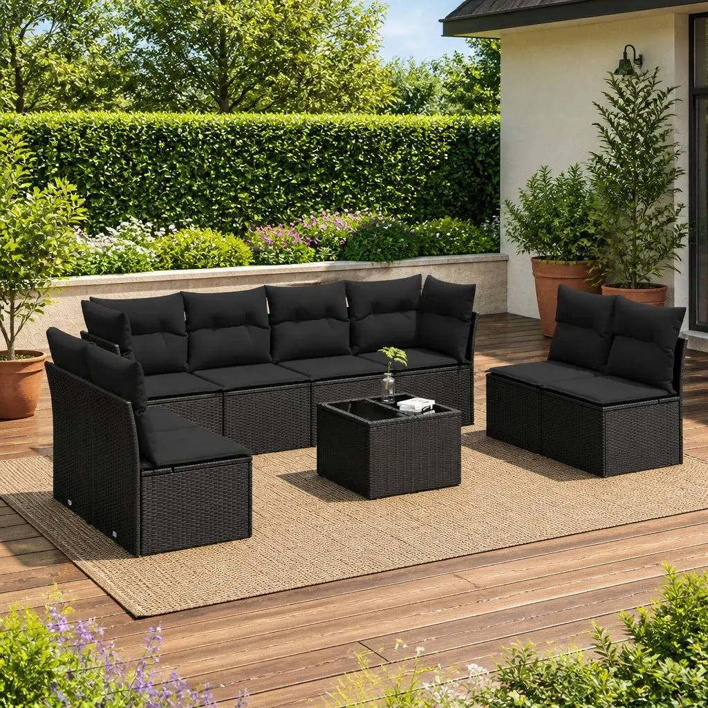 Garden Sofa Set Black Poly Rattan 9 Piece Outdoor Furniture with Cushions