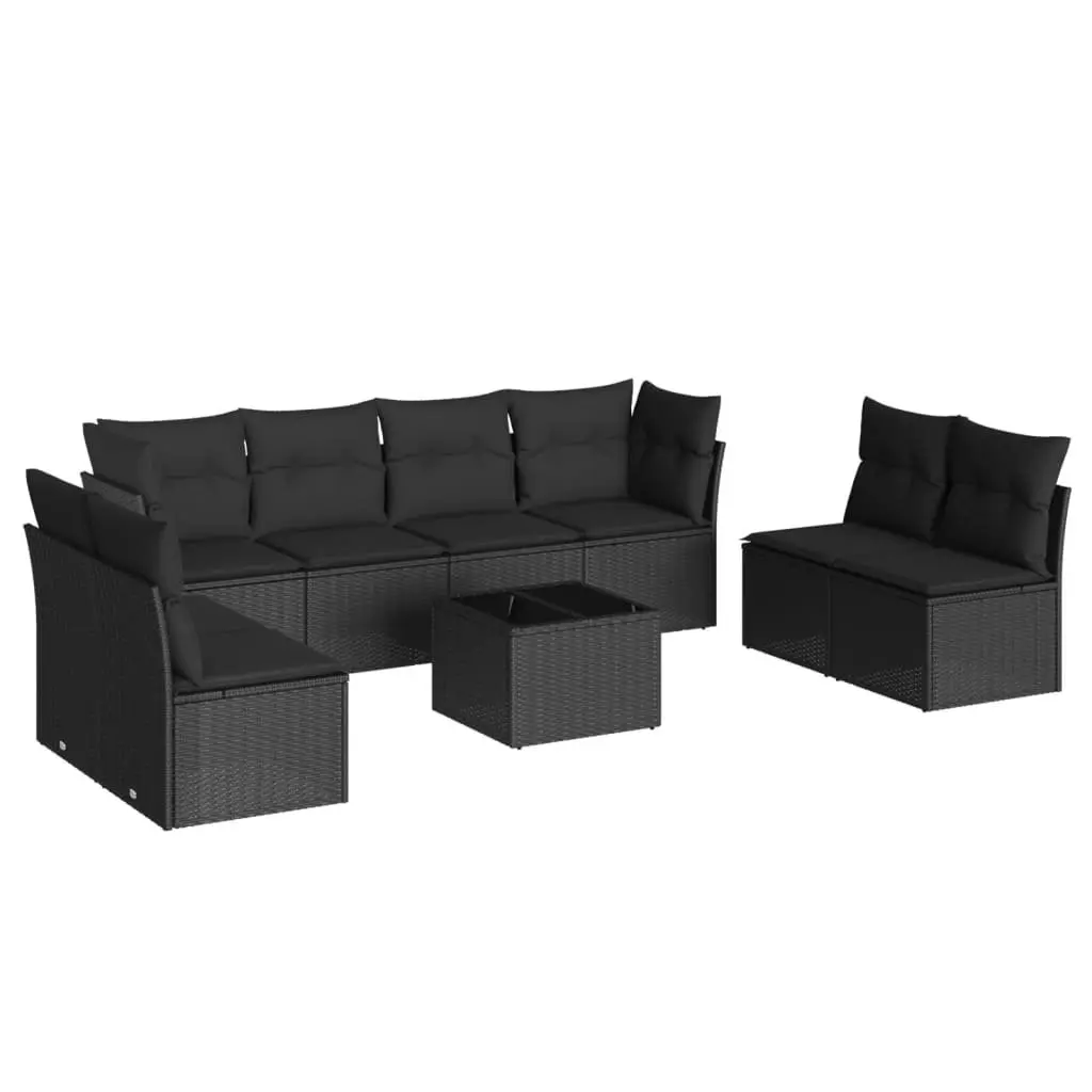 Garden Sofa Set Black Poly Rattan 9 Piece Outdoor Furniture with Cushions