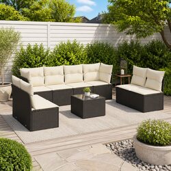 Garden Sofa Set 9 Piece Outdoor Furniture Patio Seating Black Poly Rattan with