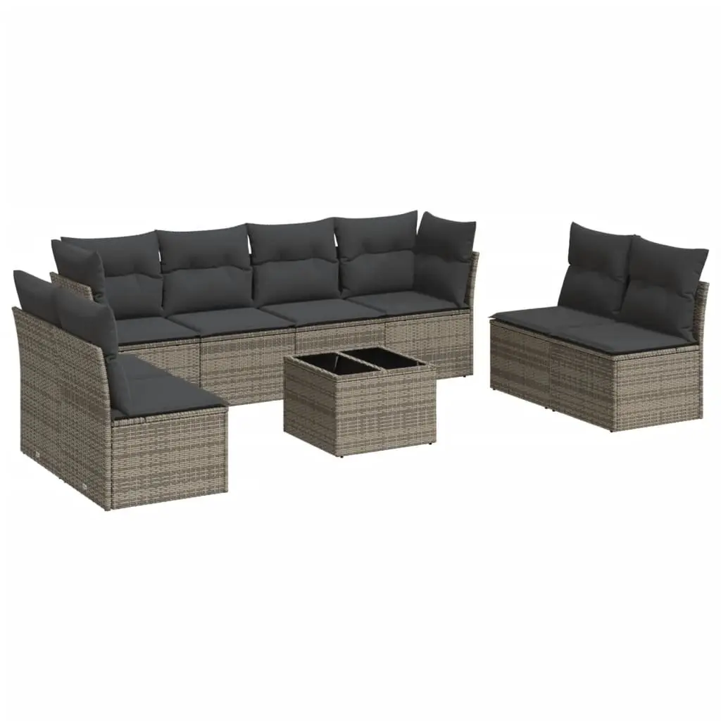 Garden Sofa Set 9 Piece Grey Poly Rattan with Cushions