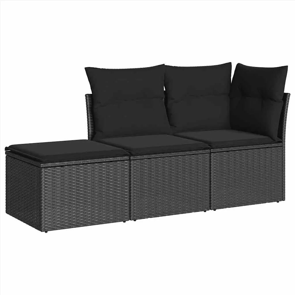 Garden Sofa Set 3 Piece Outdoor Furniture Patio Lounge Rattan Black Cushions