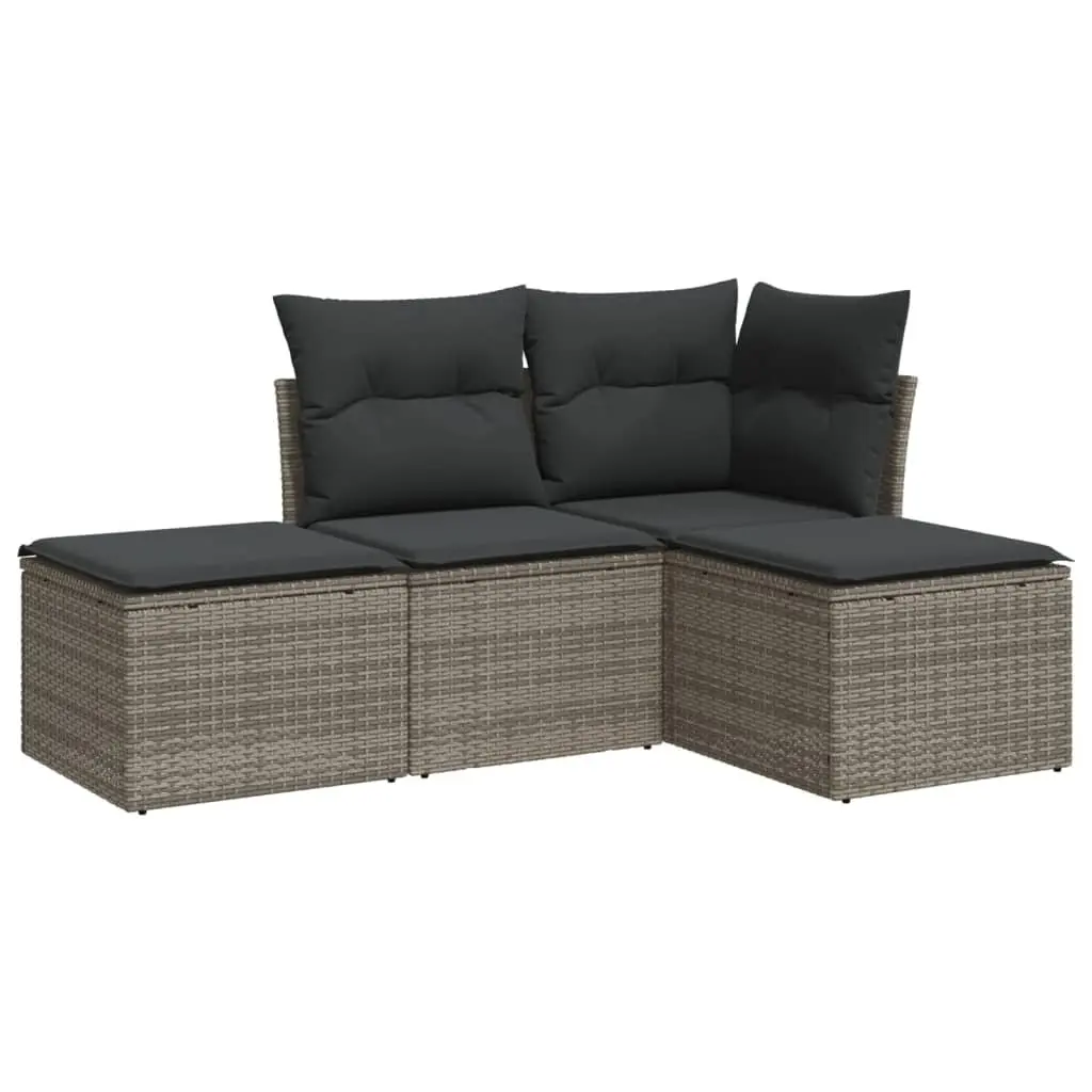 Garden Sofa Set 4 Piece Outdoor Furniture Grey Poly Rattan Modular Patio Lounge