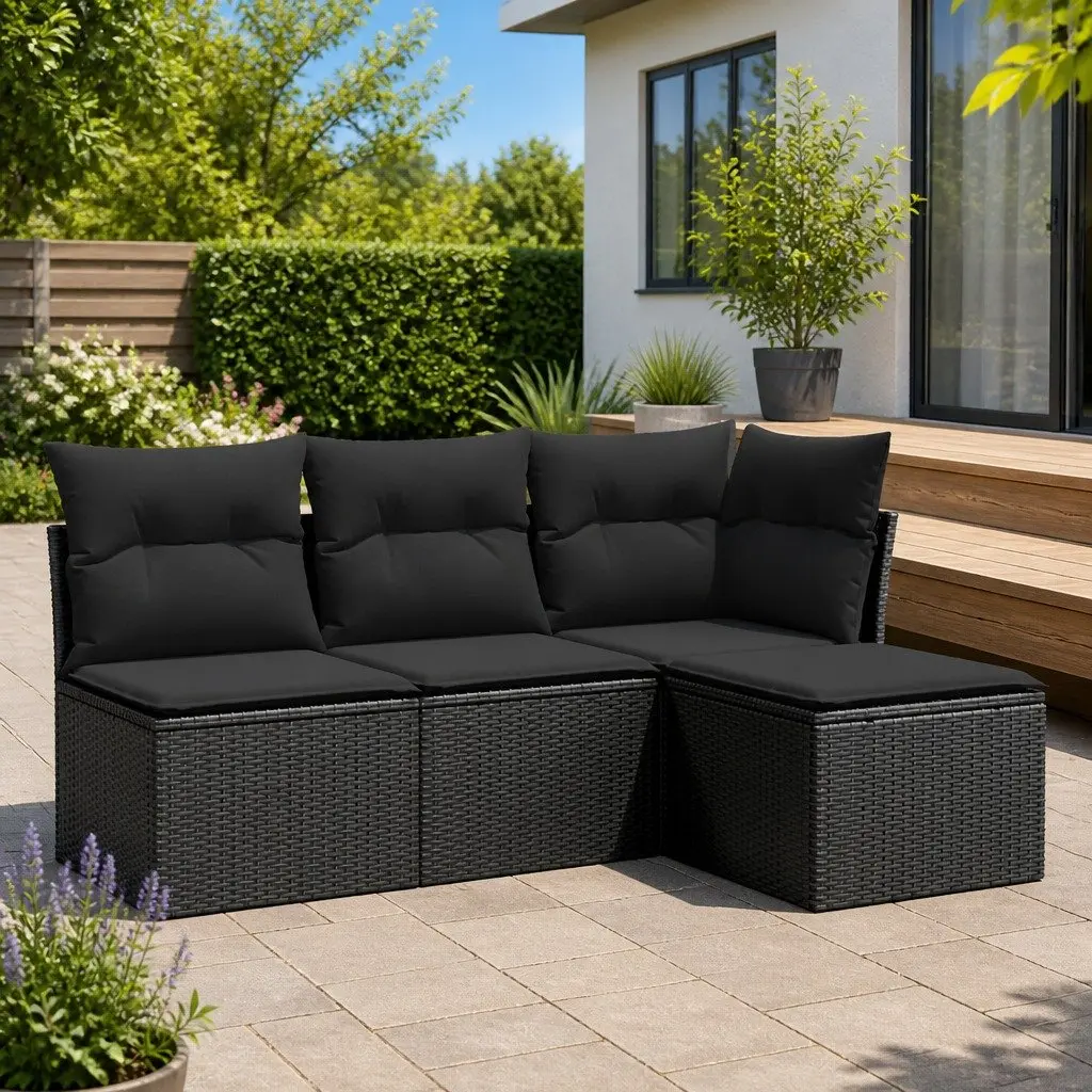 Garden Sofa Set 4 Piece Outdoor Furniture Patio Lounge Black Poly Rattan