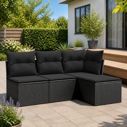 Friendly 4-Piece Black Garden Sofa Set for Your Outdoors