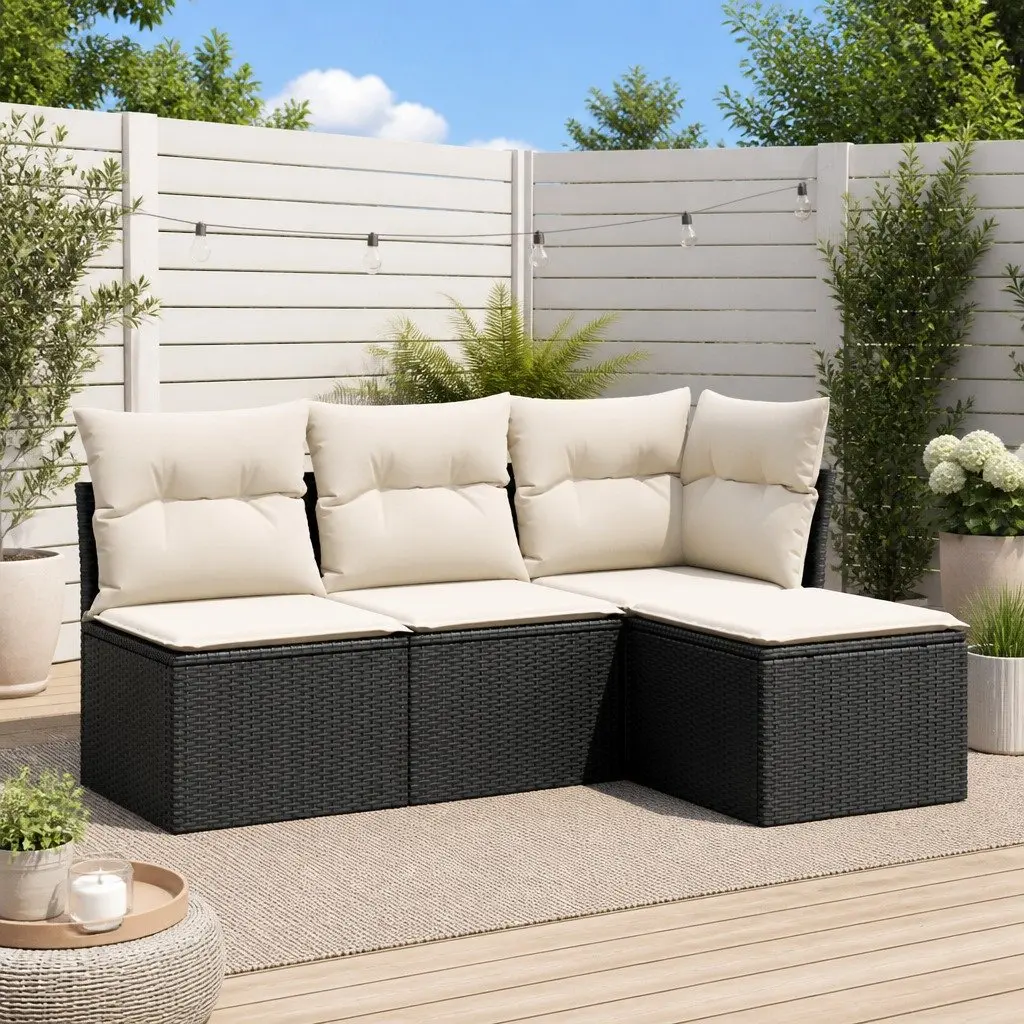 Garden Sofa Set 4 Piece Outdoor Furniture Patio Seating Black with Cushions