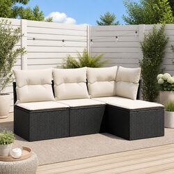 Garden Sofa Set 4 Piece Outdoor Furniture Patio Seating Black with Cushions