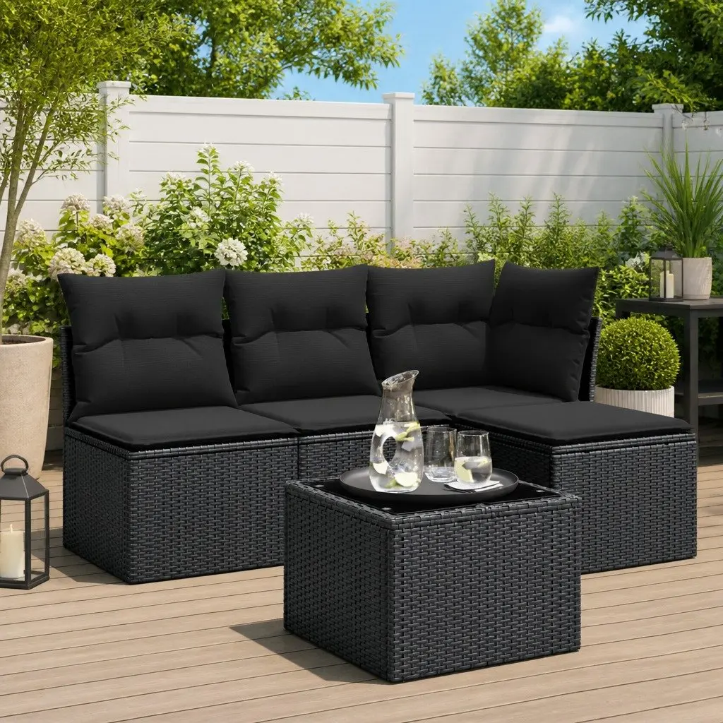 Garden Sofa Set 5 Piece Outdoor Furniture Black Poly Rattan Patio Lounge