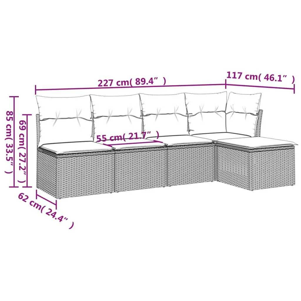 Garden Sofa Set 5 Piece Outdoor Furniture Patio Seating Grey with Cushions