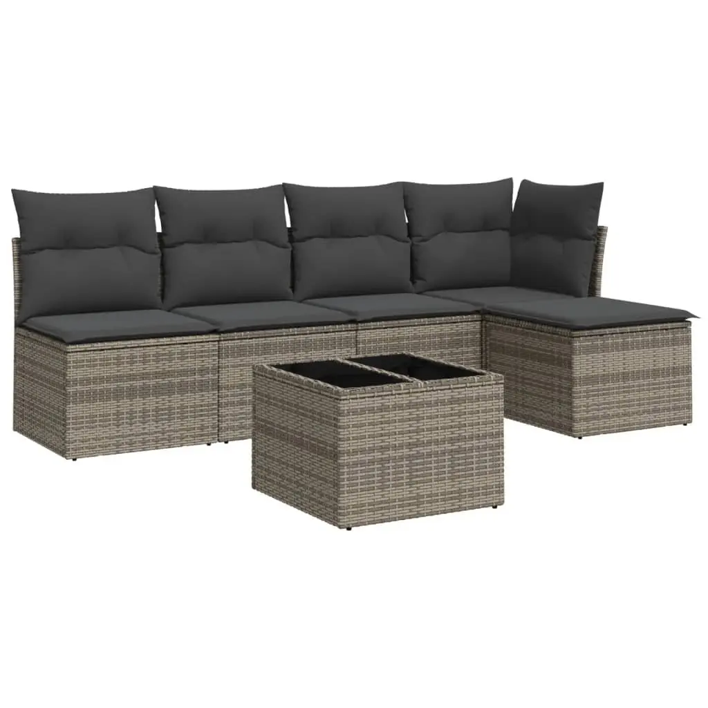Outdoor Furniture Modular Grey Poly Rattan Sofa Set 6 Piece with Cushions