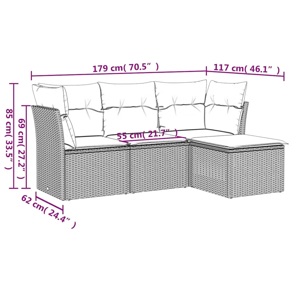 Garden Sofa Set 4 Piece Outdoor Furniture Black Poly Rattan Patio Seating