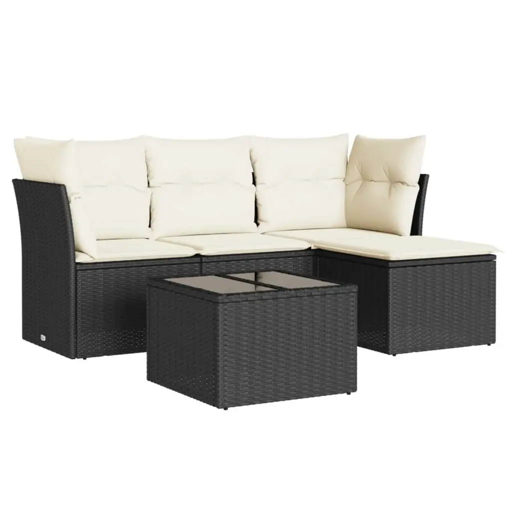 Garden Sofa Set 5 Piece Outdoor Furniture Patio Black Poly Rattan with Cushions