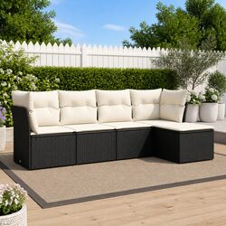 5 Piece Garden Sofa Set Black Outdoor Furniture Patio Rattan Lounge with