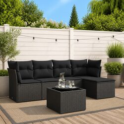 6 Piece Garden Sofa Set Outdoor Furniture Patio Lounge Black Rattan Cushions