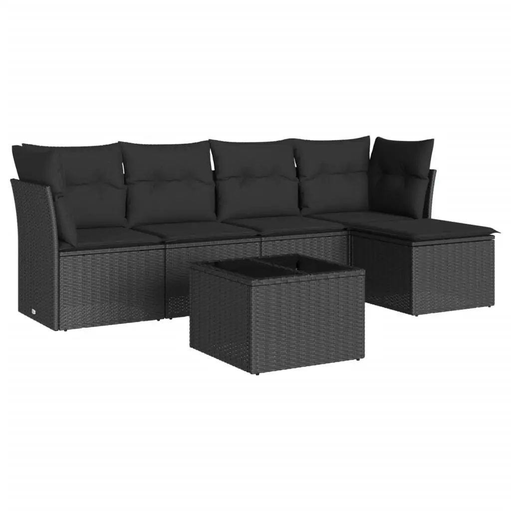 6 Piece Garden Sofa Set Outdoor Furniture Patio Lounge Black Rattan Cushions