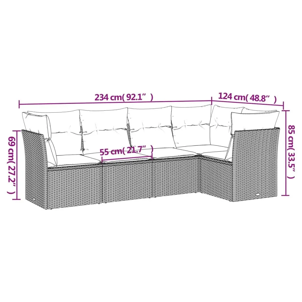 Outdoor Garden Sofa Set 5 Piece Patio Furniture Black Poly Rattan with Cushions