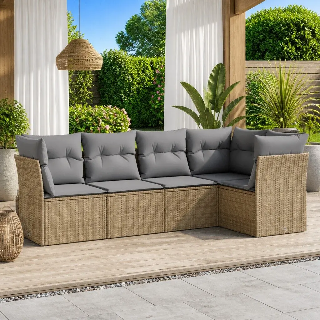 Garden Sofa Set 5 Piece Outdoor Furniture Patio Seating Beige with Cushions