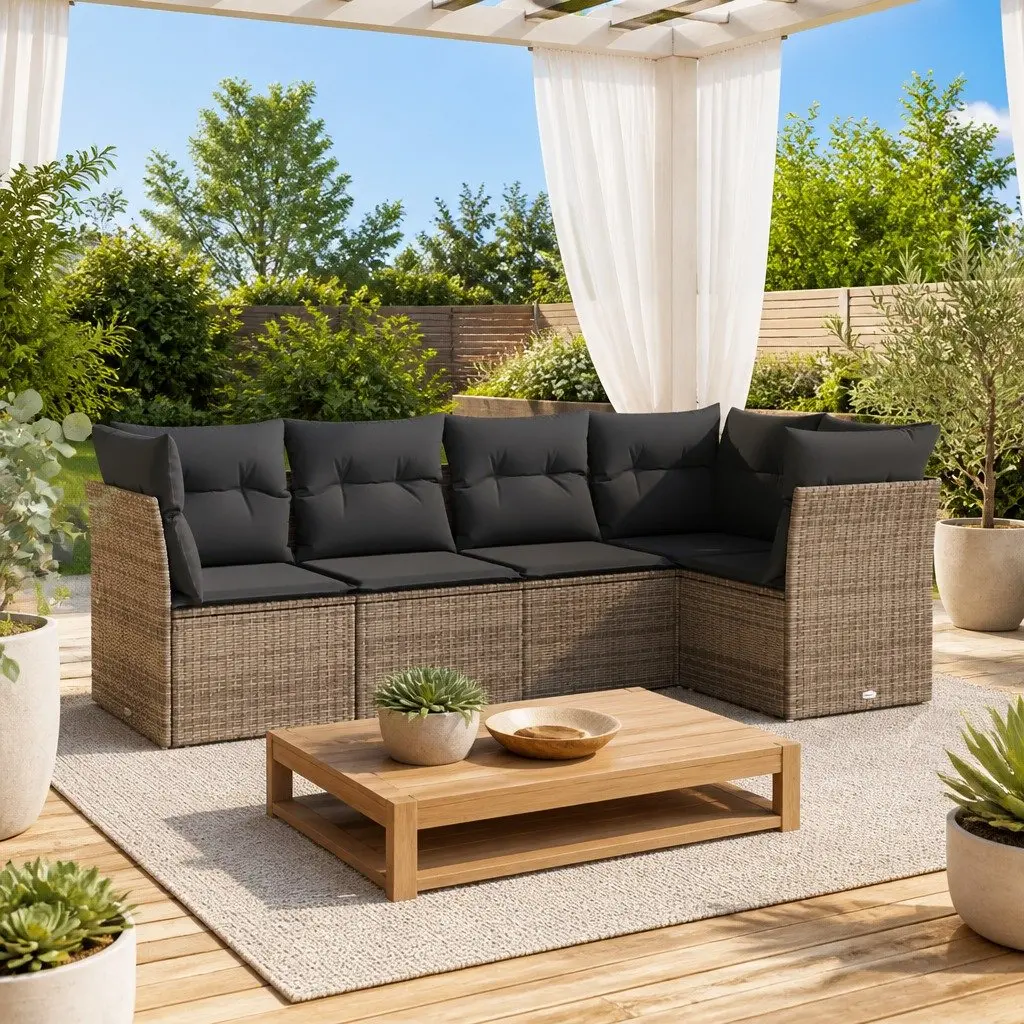Garden Sofa Set 5 Piece Outdoor Furniture Patio Grey Rattan Cushions Modular