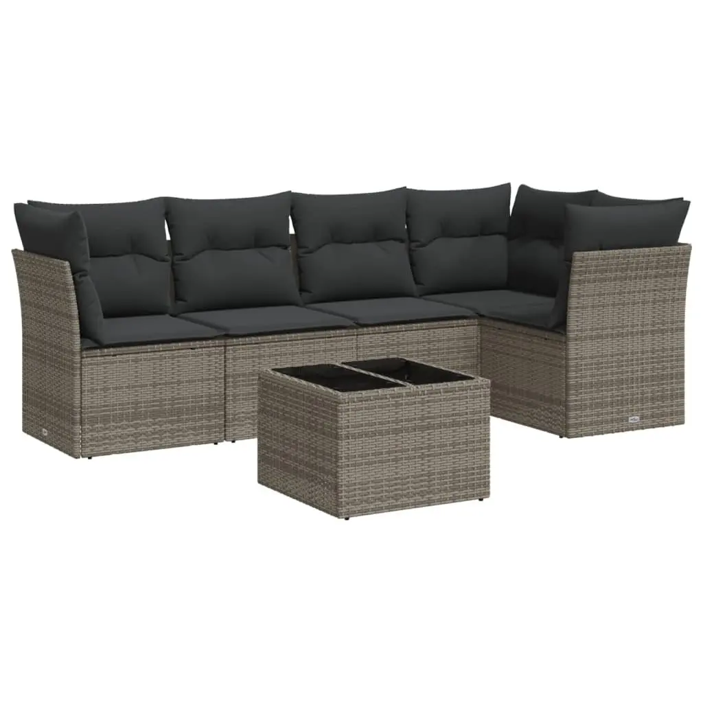 Garden Sofa Set Grey Poly Rattan 6 Piece Outdoor Furniture with Cushions