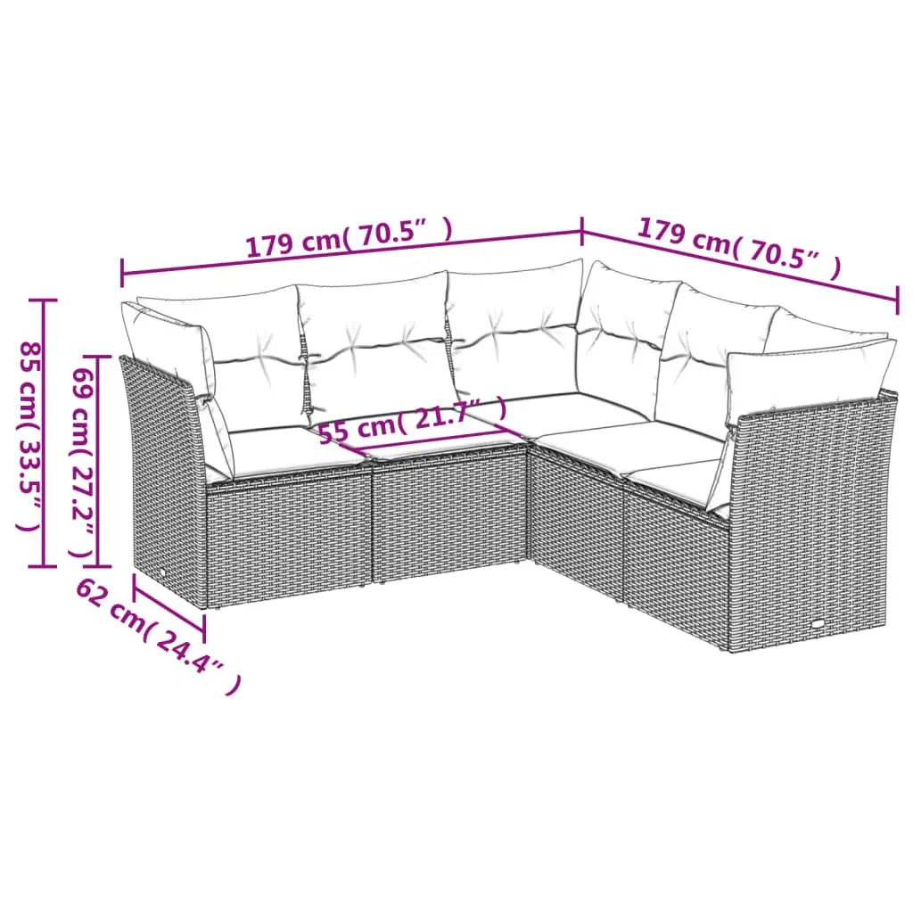 Garden Sofa Set 5 Piece Outdoor Furniture Patio Seating Grey with Cushions