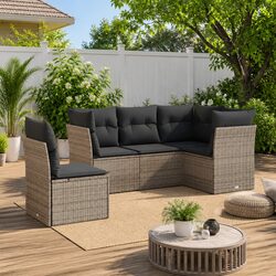 Garden Sofa Set 5 Piece Outdoor Furniture Grey Poly Rattan with Cushions