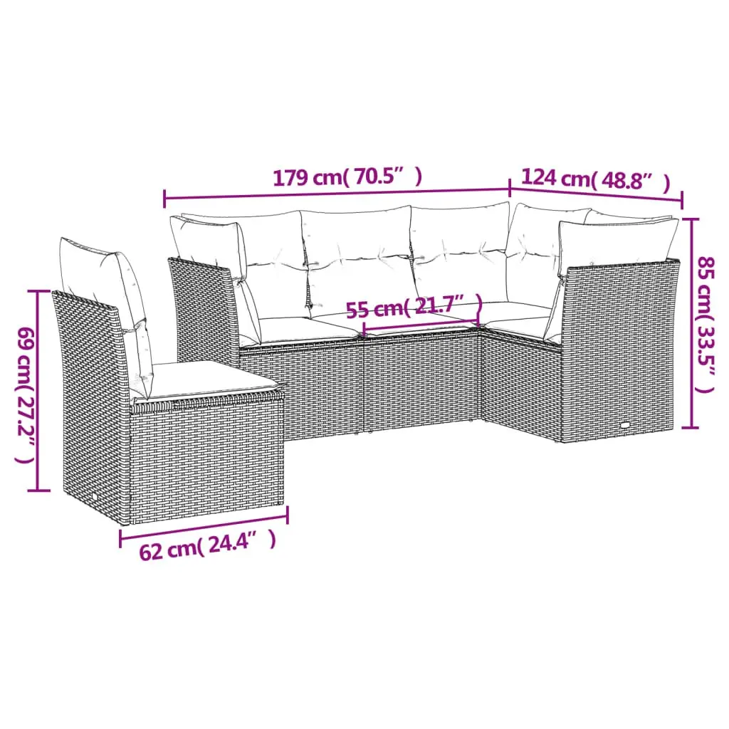 5 Piece Outdoor Grey Sofa Set