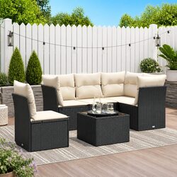 Garden Sofa Set 6 Piece Outdoor Furniture Patio Black Poly Rattan with Cushions