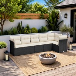 Garden Sofa Set 6 Piece Outdoor Furniture Patio Lounge with Cushions Black