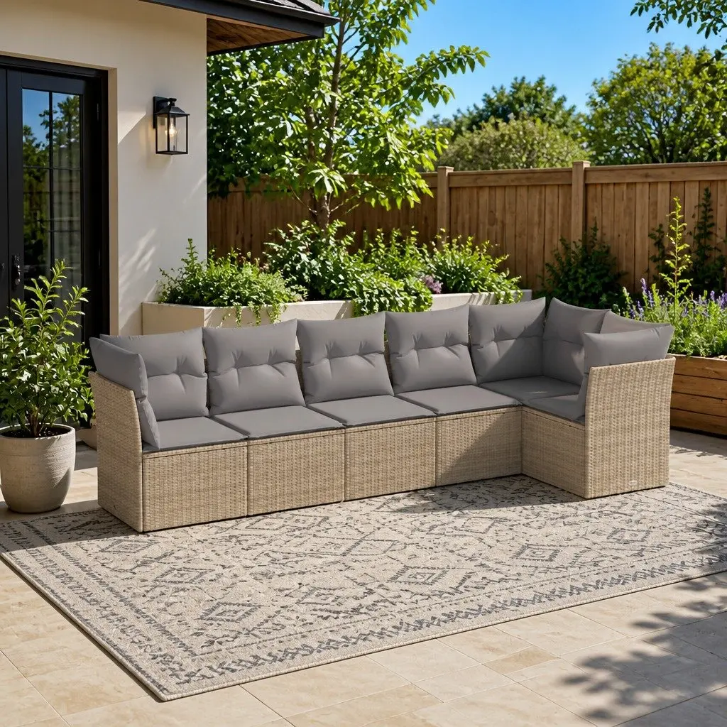 Garden Sofa Set Modular 6 Piece Patio Furniture with Cushions Beige