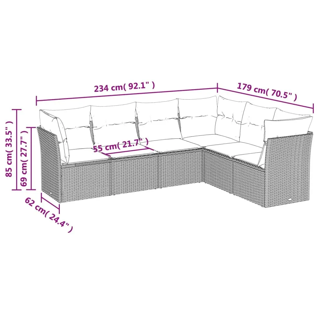 Garden Sofa Set 6 Piece Outdoor Furniture Patio Seating with Cushions Black