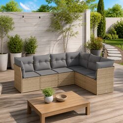 Garden Sofa Set 6 Piece Outdoor Furniture Modular Beige Patio Seating with