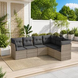 Garden Sofa Set 6 Piece Outdoor Furniture Grey Poly Rattan Patio Seating