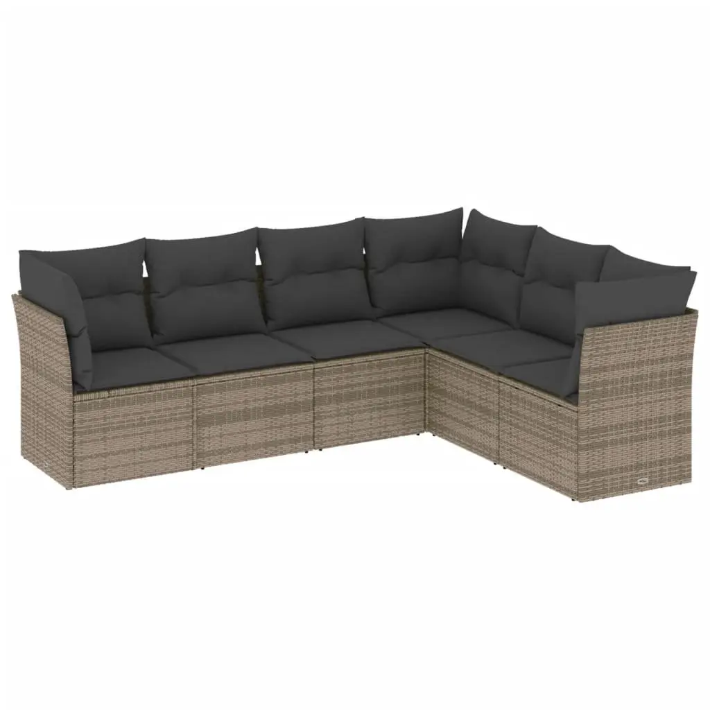 Outdoor Furniture Set Grey Modular 6 Piece Patio Sofa with PE Rattan and Cushions