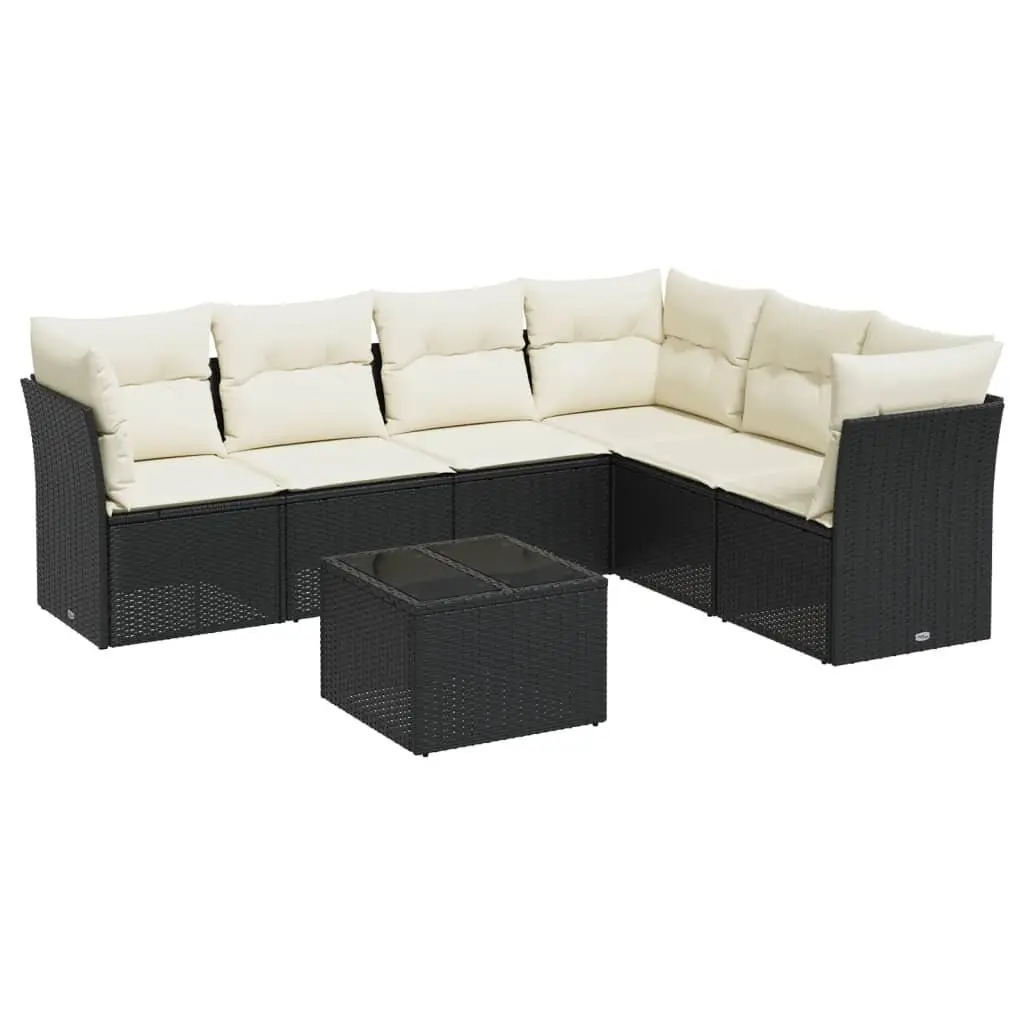 7 Piece Outdoor Garden Sofa Set Black Poly Rattan Modular Furniture with Cushions