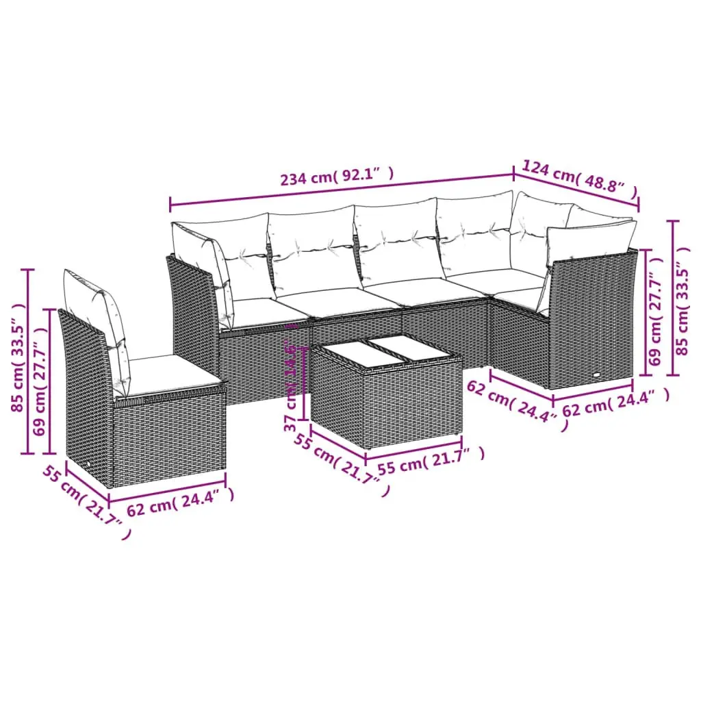 Outdoor Garden Sofa Set Modular Grey 7 Piece