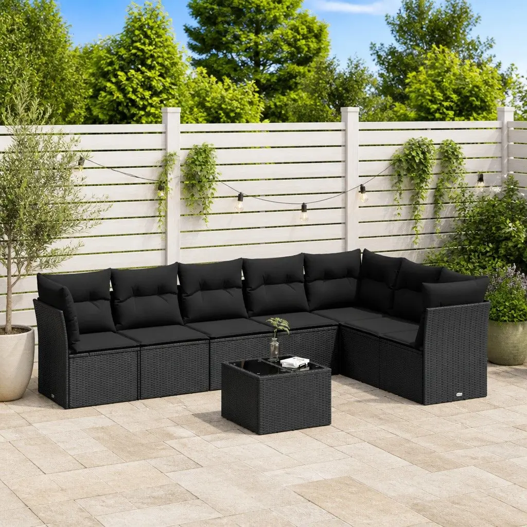Modular Garden Sofa Set 8 Piece Black Rattan Outdoor Furniture with Cushions
