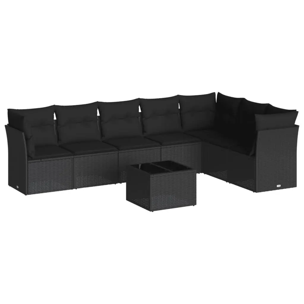 Modular Garden Sofa Set 8 Piece Black Rattan Outdoor Furniture with Cushions