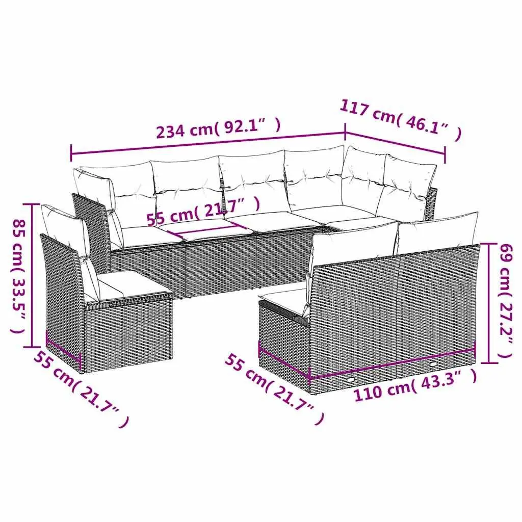 8 Piece Garden Sofa Set in Black