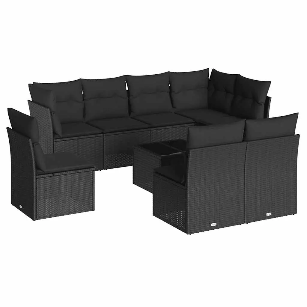 Garden Sofa Set 9 Piece Outdoor Furniture Patio Lounger with Cushions Black
